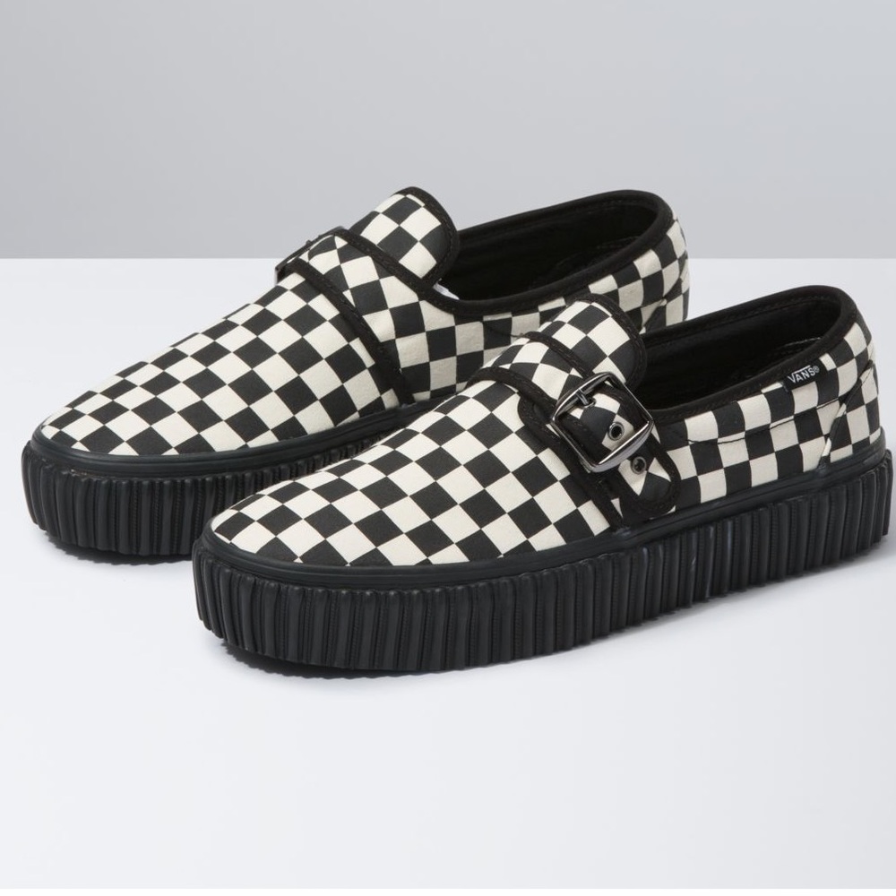 Vans creepers platform buckle black white New sz 7
